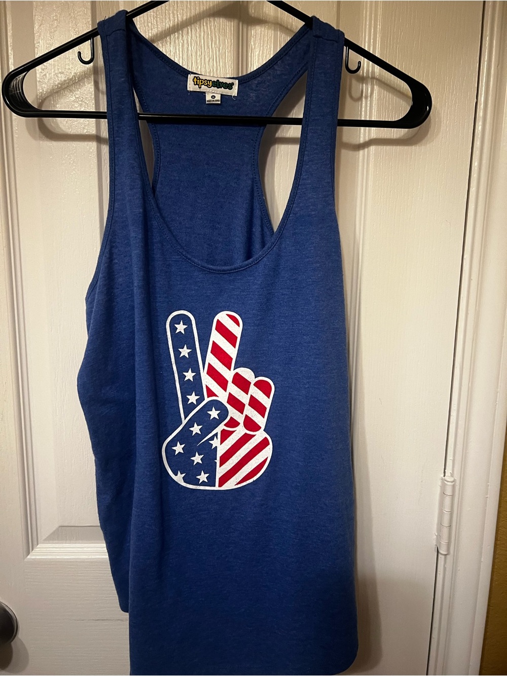 Tipsy Elves Patriotic Peace Sign Racerback Tank Top Blue, Size M